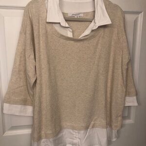 NWOT…Foxcroft Beige and white 2fer sweater top. Size XL.